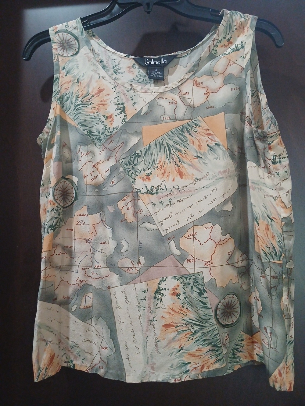 Rafaella Map-Print Sleeveless Tank in Light Greenish Gray